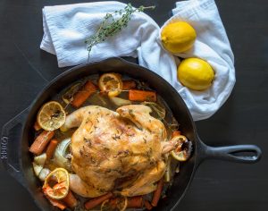 This citrus and herb roasted chicken is the perfect chicken recipe for beginners and advanced cooks. Simple but stunning and stuffed with thyme, lemons, and butter this recipe is sure to please any tastes. #whole30 #glutenfree #dairyfree #sugarfree #thesimplesupper
