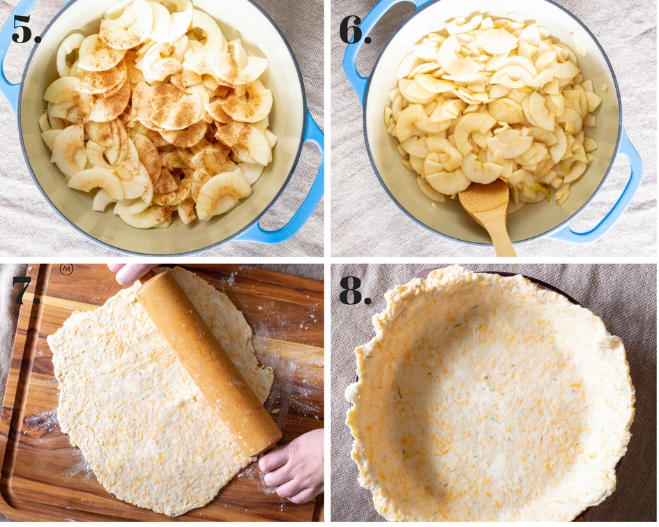 photo collage of steps to making apple pie filling